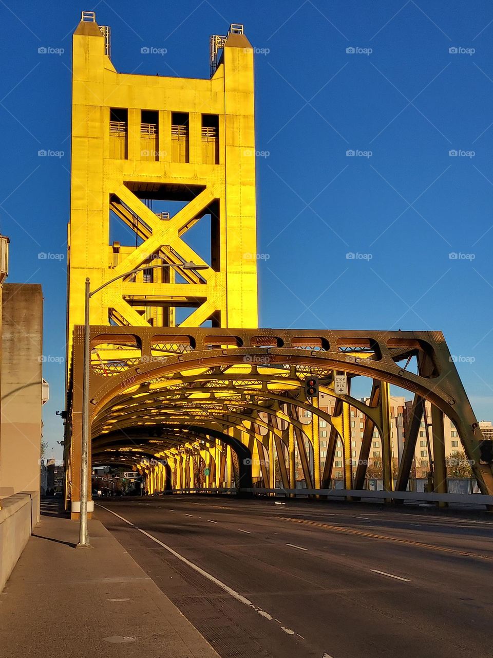 Golden sunset on a Golden Bridge in the city of Sacramento