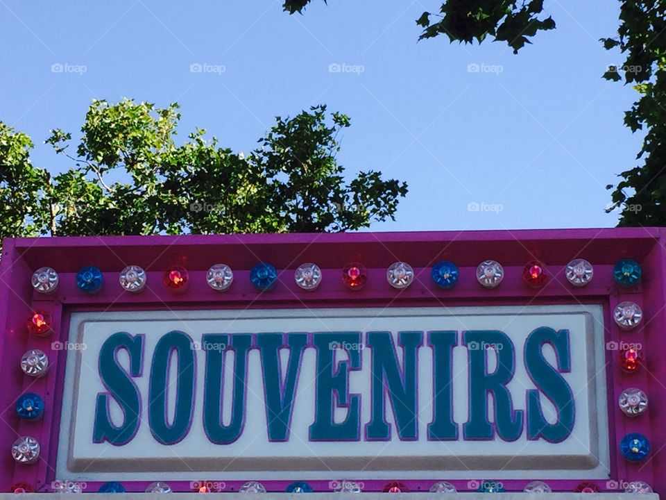 Souvenirs sign board in fair