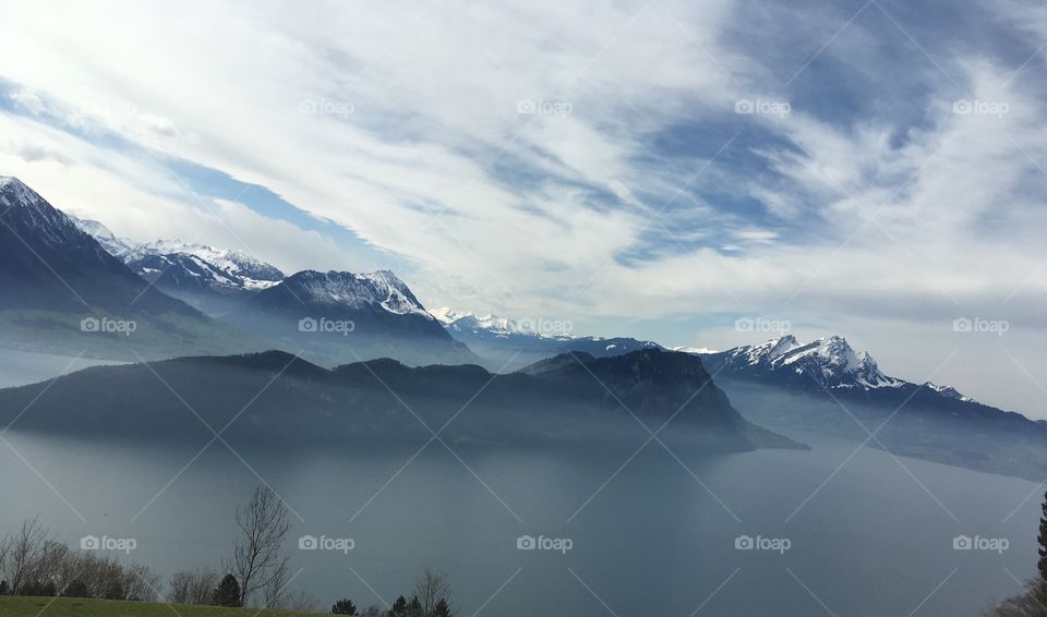 Switzerland mountains in the clouds