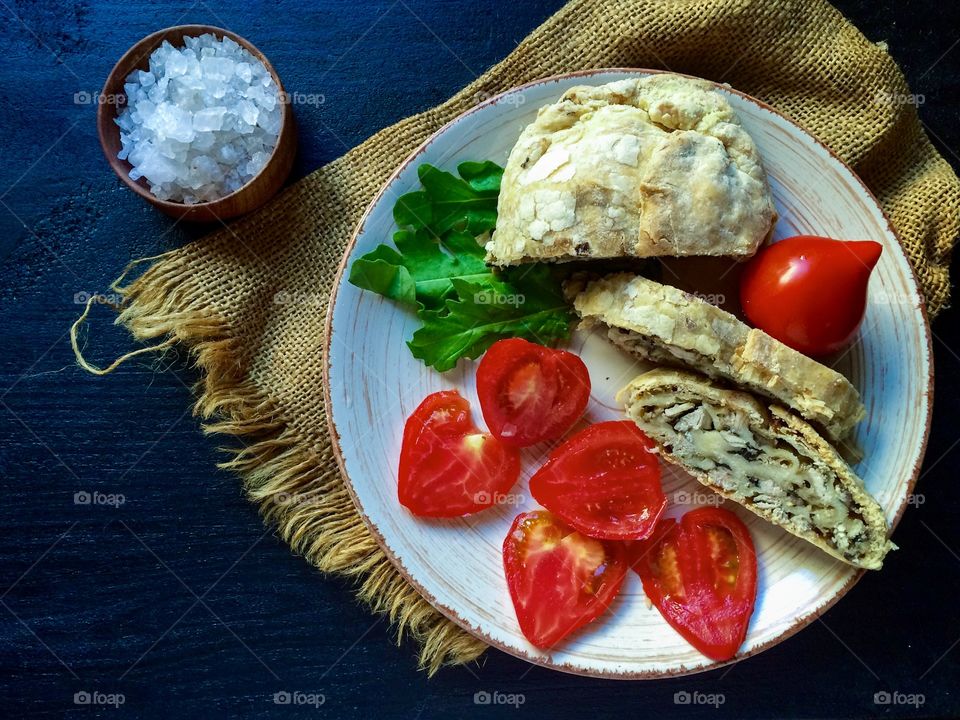 High angle view of food on plate