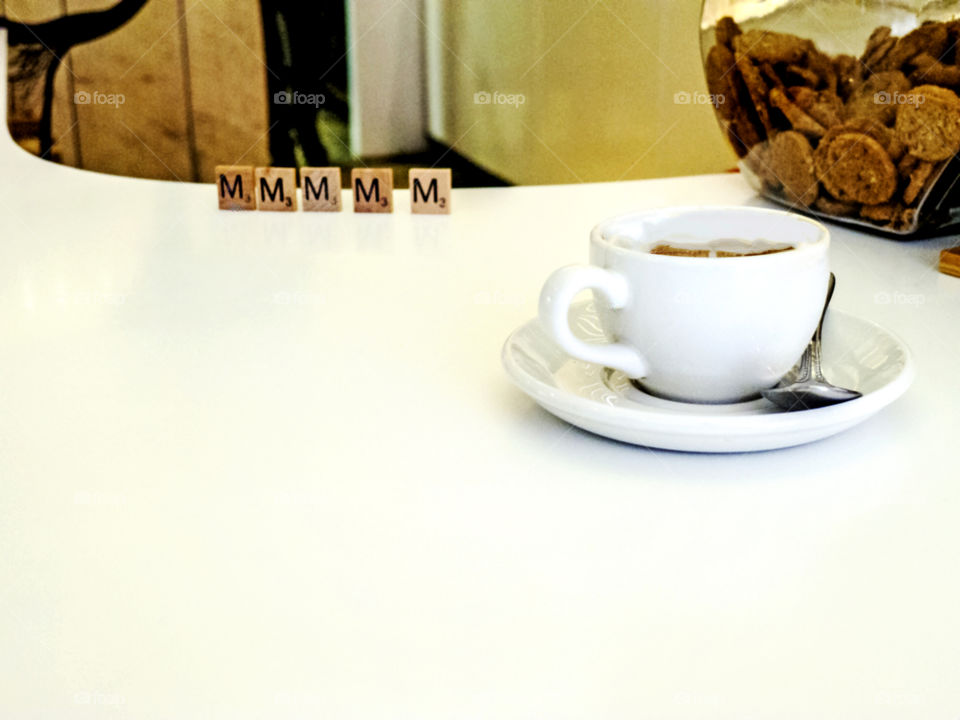 Coffee on a cafe counter