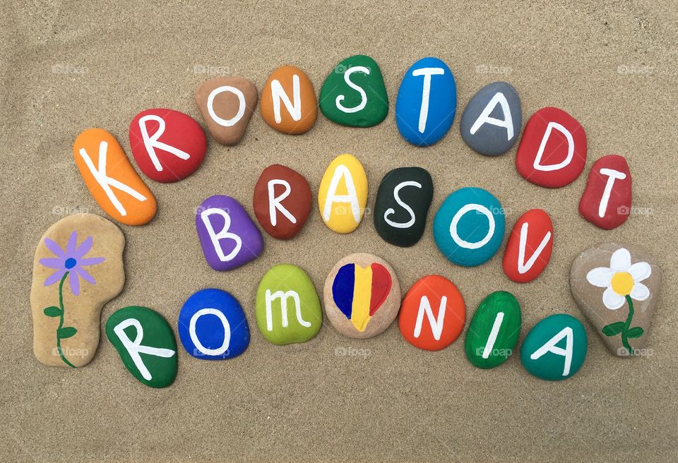 Kronstadt, Brasov, city of Transylvania, Romania,souvenir on colored stones 