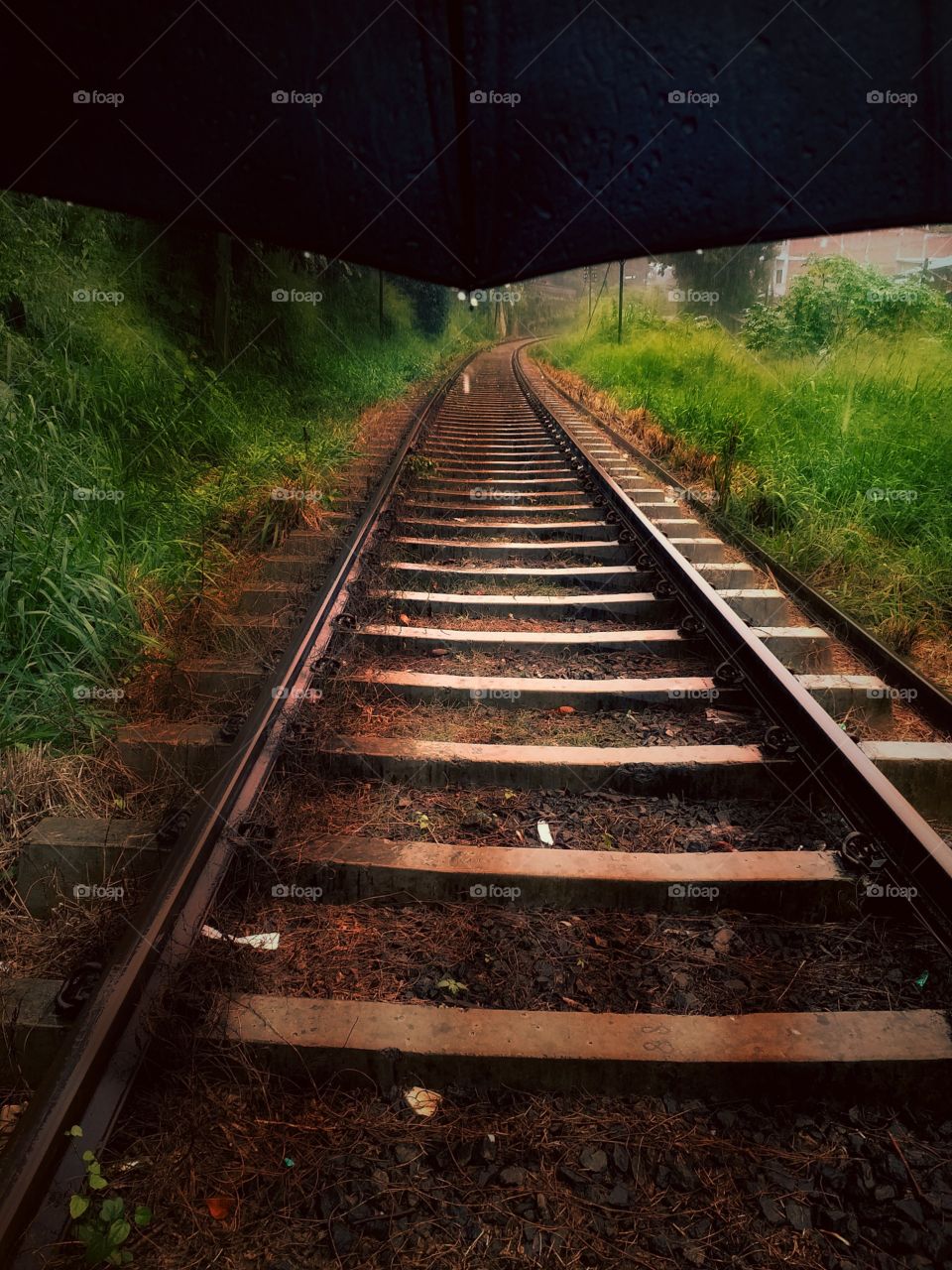 beautiful railway track in rainy days