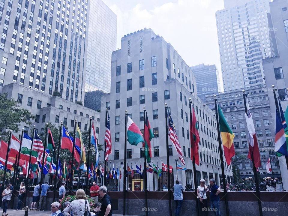 Flags and Buildings outside the Rockefeller Center 