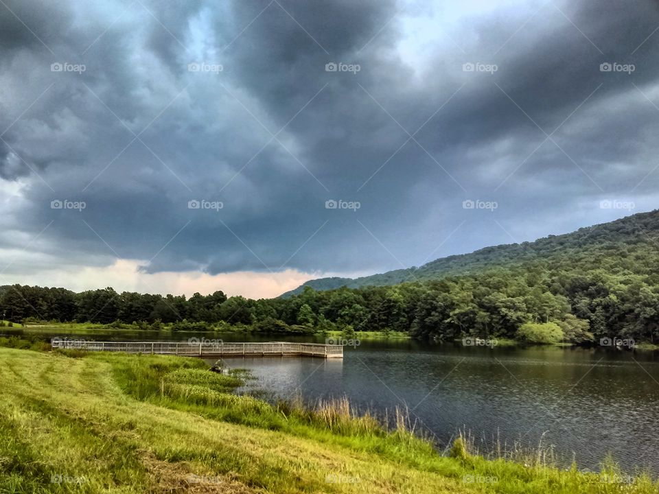 Thunderstorm sky moving across the lake