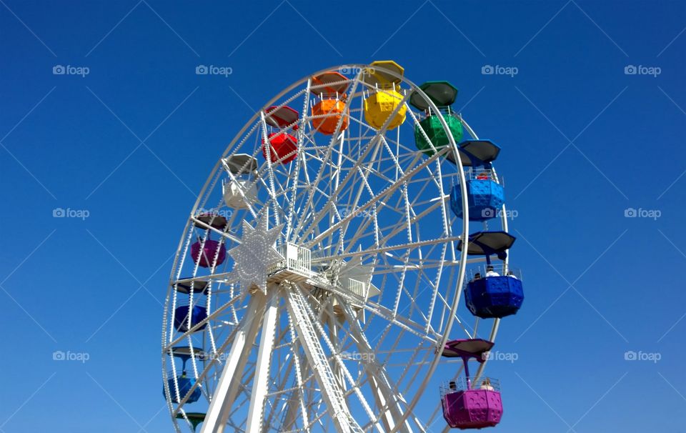 Colorful big wheel. View of a colorful big wheel in Tibidabo, Barcelona, Spain
