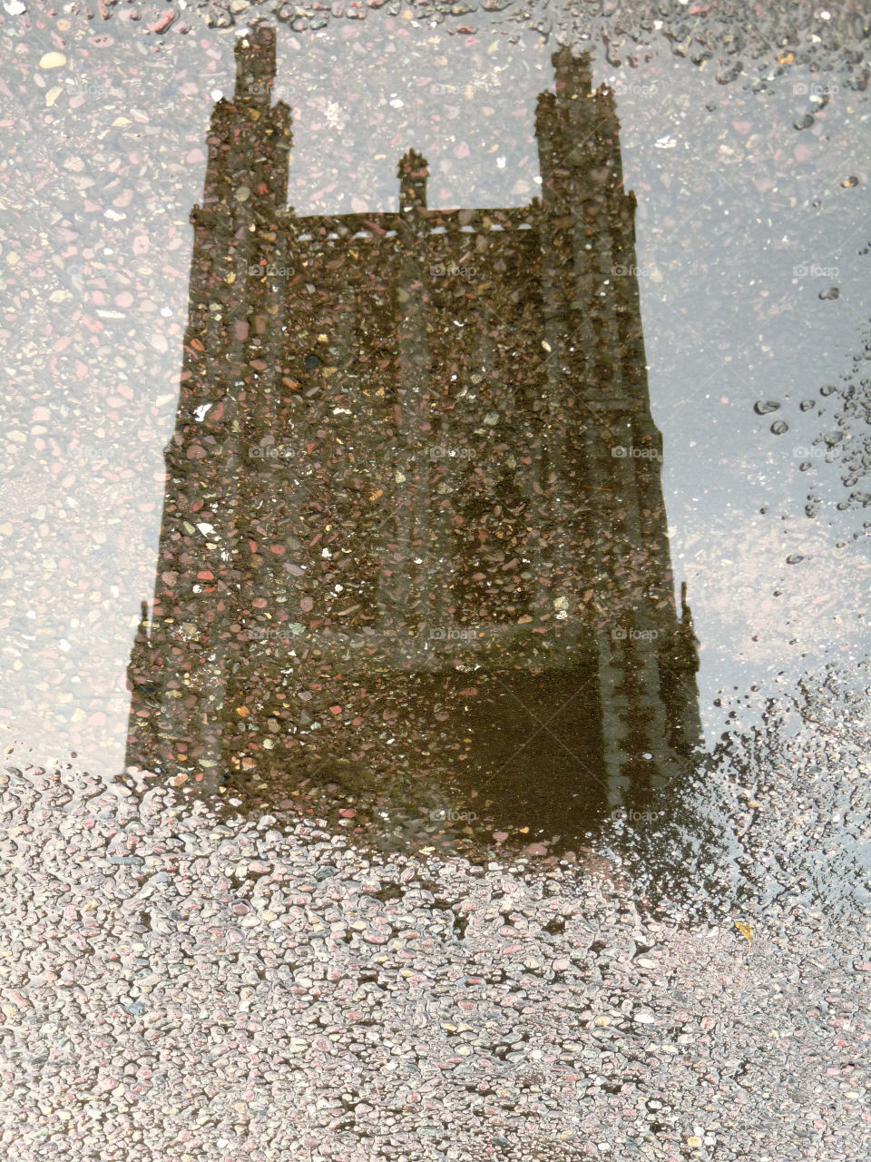 rain reflection cathedral puddle by llotter