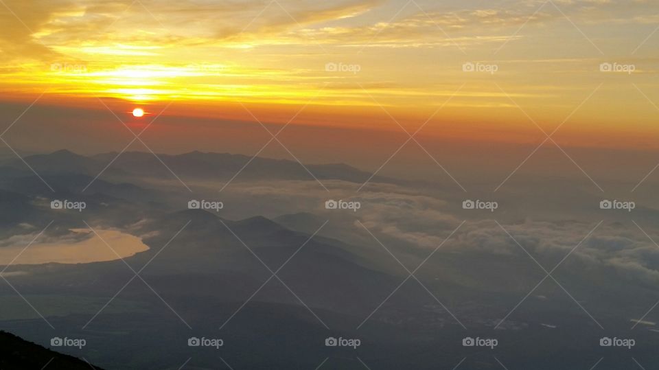View of sun rise from top of MT. Fuji Japan just like the heaven on Earth