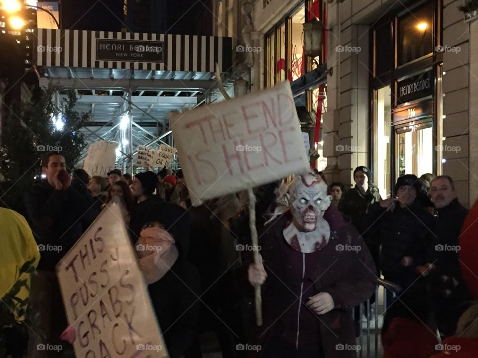 Donald Trump protest across from Trump Tower on Fifth Avenue in New York City.  