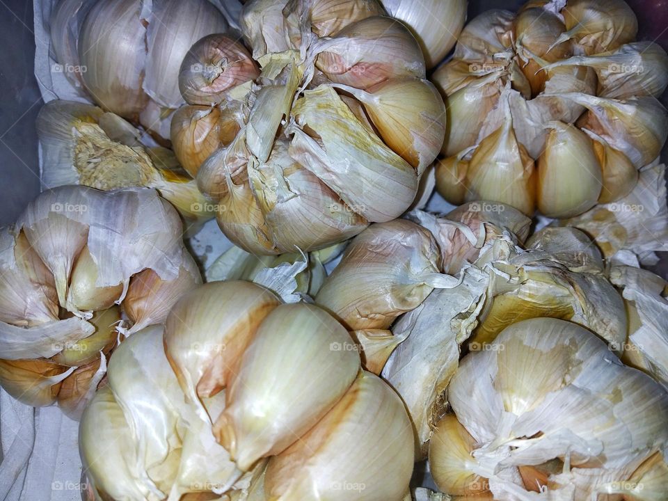 Some garlic sold in the market of Semarang city, Indonesia