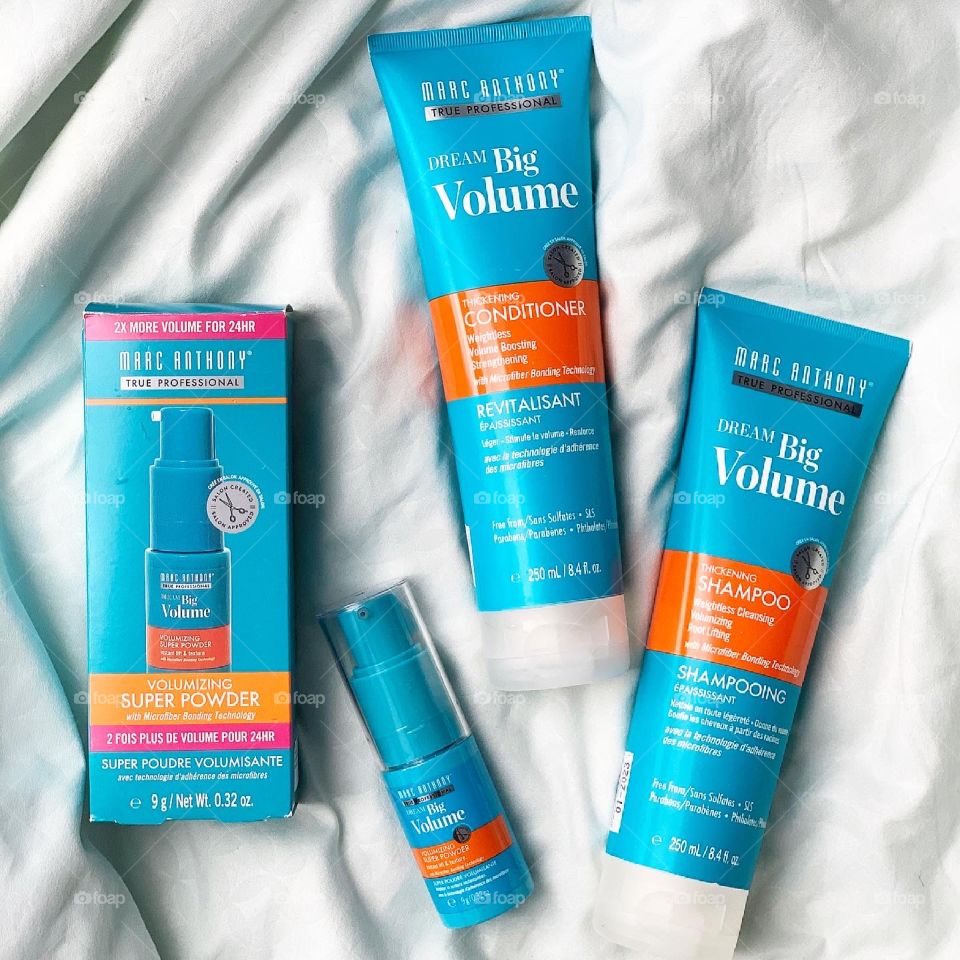 Marc Anthony dream big volume haircare series flat lay 