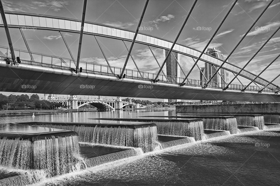 Black and white view of bridge