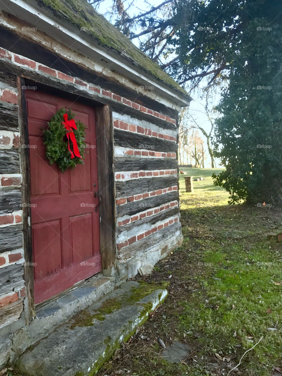 Wreath on tiny cabin