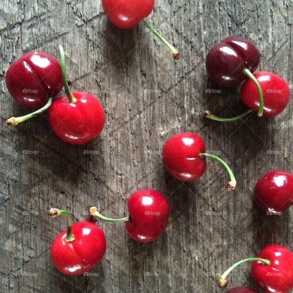 Red Cherries on Barnwood