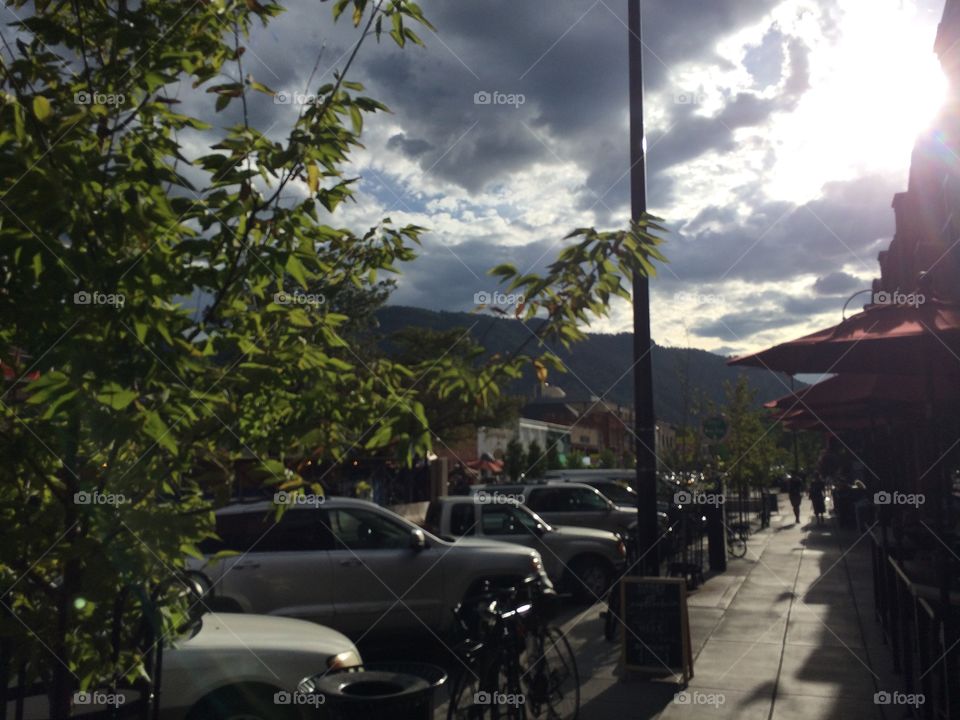 Boulder streets and sky and mountains
