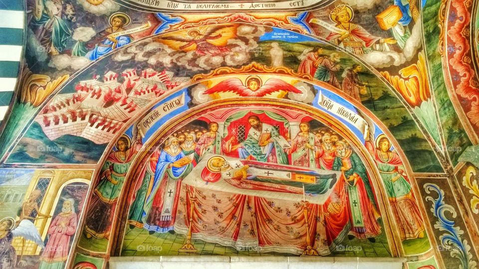 fresco, monastery, rila, bulgaria, saint, john, colors, 