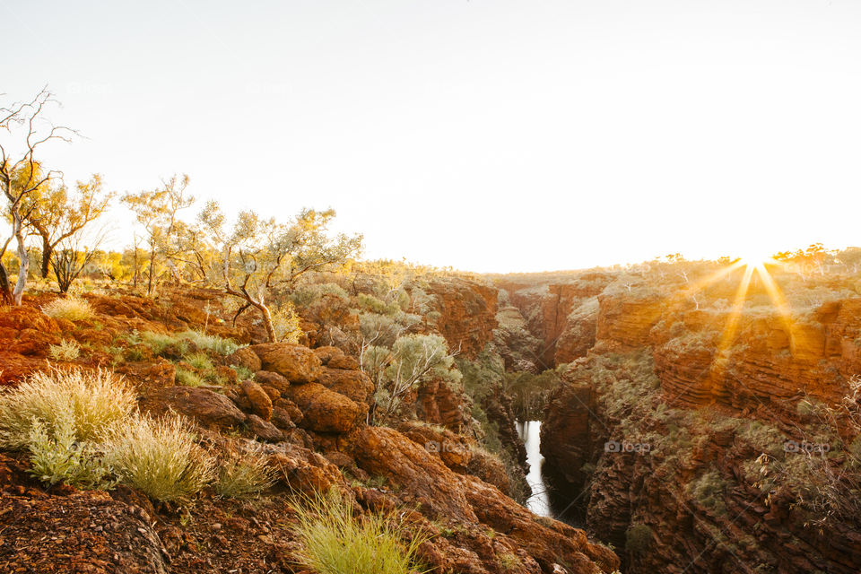 Sunrise over gorge, Karijini National Park, outback Australia 