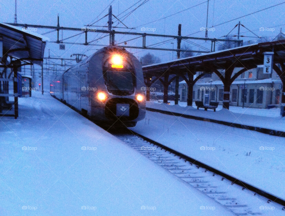 Train in winterstorm. Snow in Herrljunga 
Winter storm
