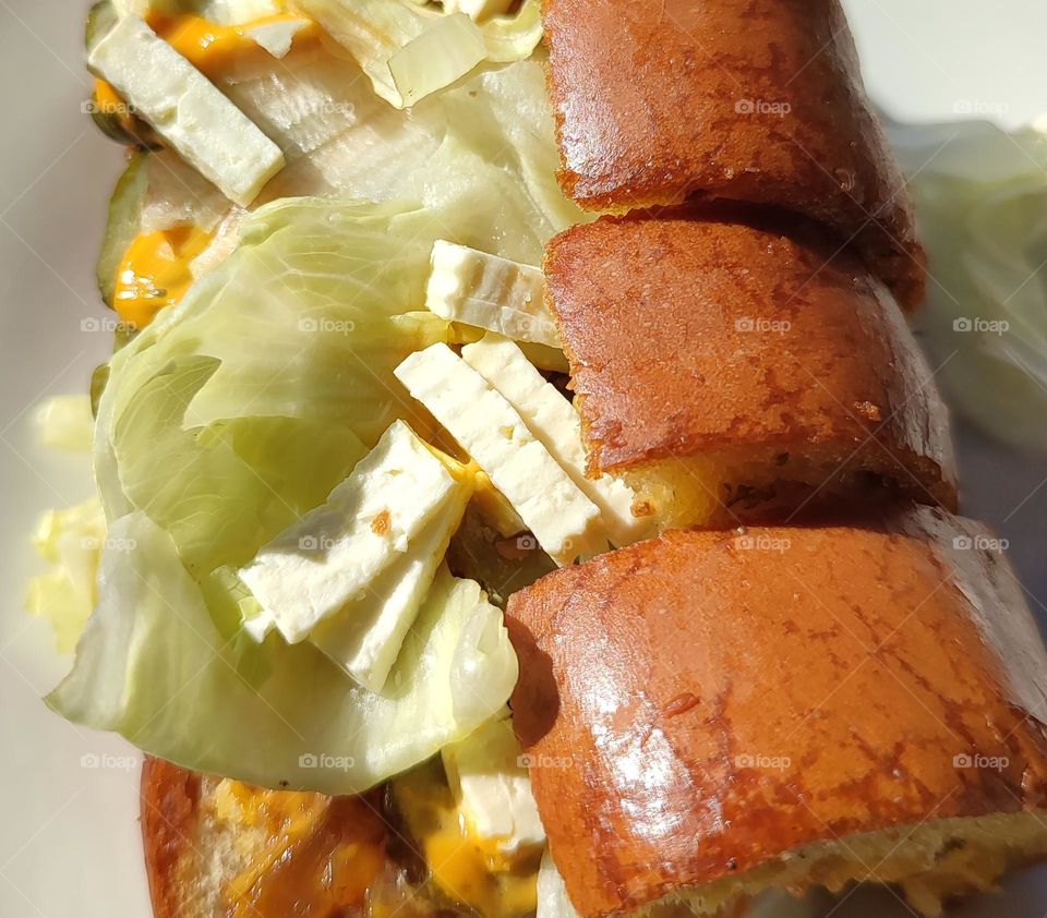 Garlic bread, burger