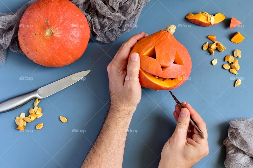 Carving pumpkins for Halloween 