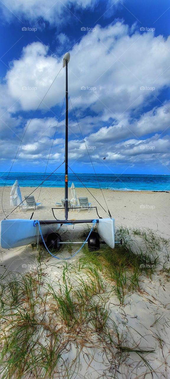 beached catamaran