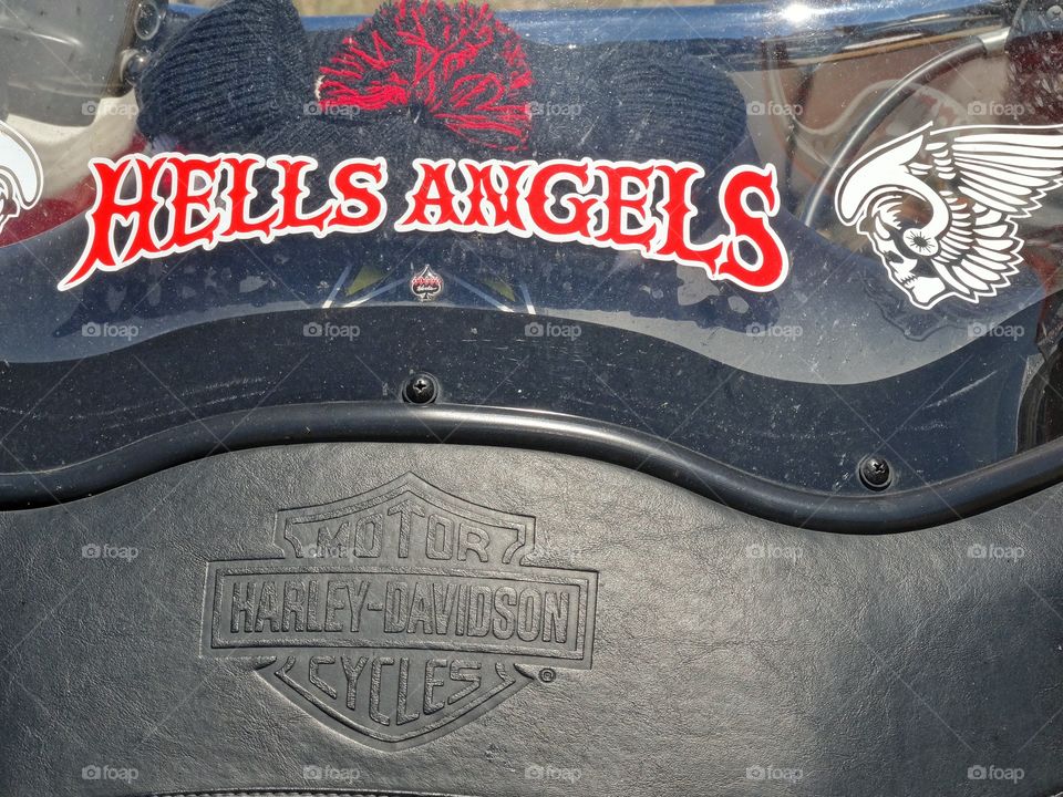 Hells Angels Motorcycle. Red And White Logo Of Hells Angels Riding Club