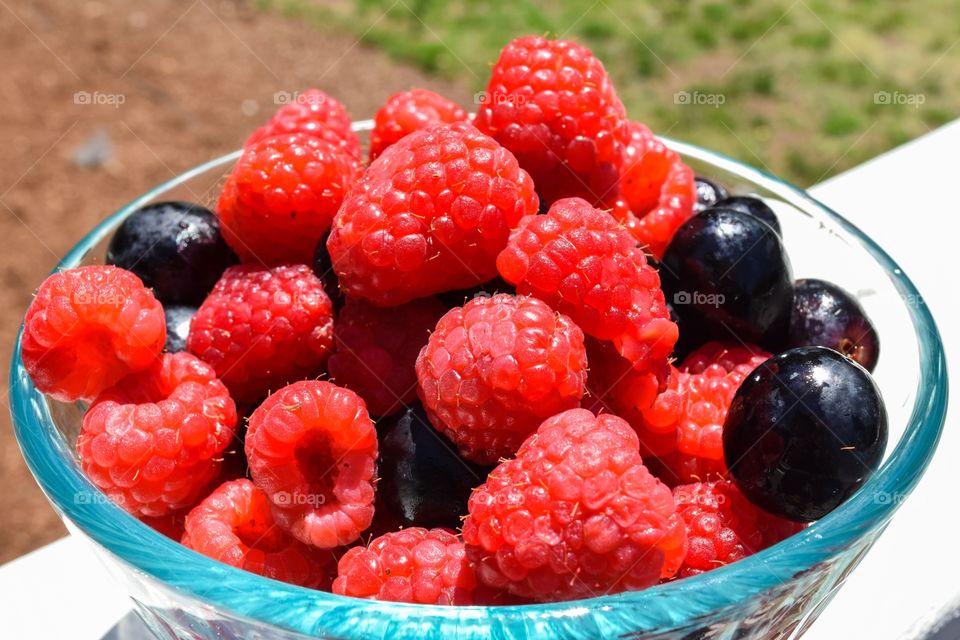 Berries on glass bowl