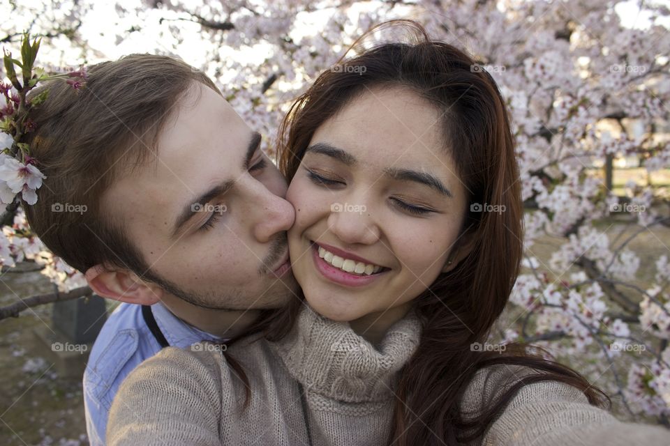 Couple Selfie in front of Sakura Tree (Cherry Blossom Tree) 