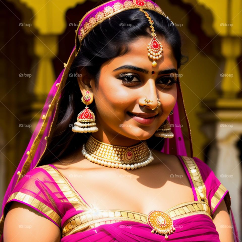 beautiful indian Girl in pink saree for marriage
