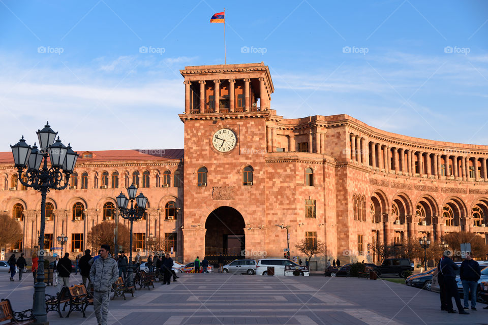 Yerevan, Armenia - April 3, 2017: The Government House of Armenia and the Republic Square in the center of Yerevan, Armenia. 