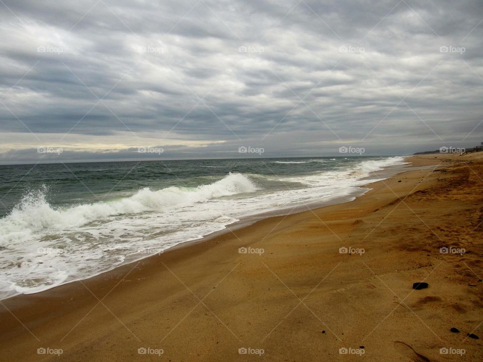 New York, Long Island, East Hampton, Beach, Water, Panoramic View, Sky, Sand, Wind, Shore,