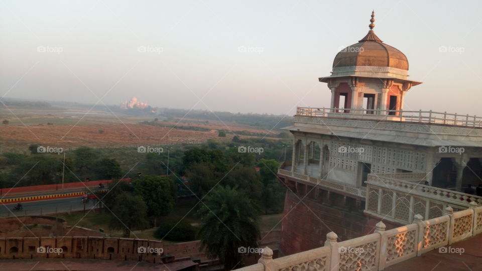 Fatehpur Sikri palace Agra. Behind this palace , you can see the Taj Mahal- one of the most beautiful world wonders.