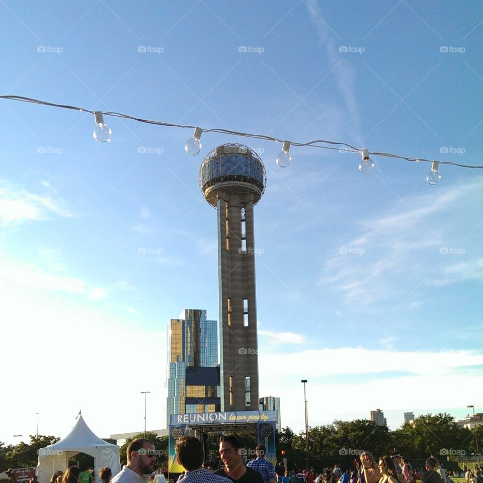 Reunion Tower, Dallas, TX. During June Reunion lawn party