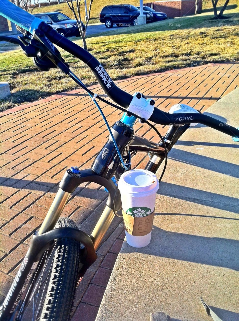 My bike is hugging my coffee...