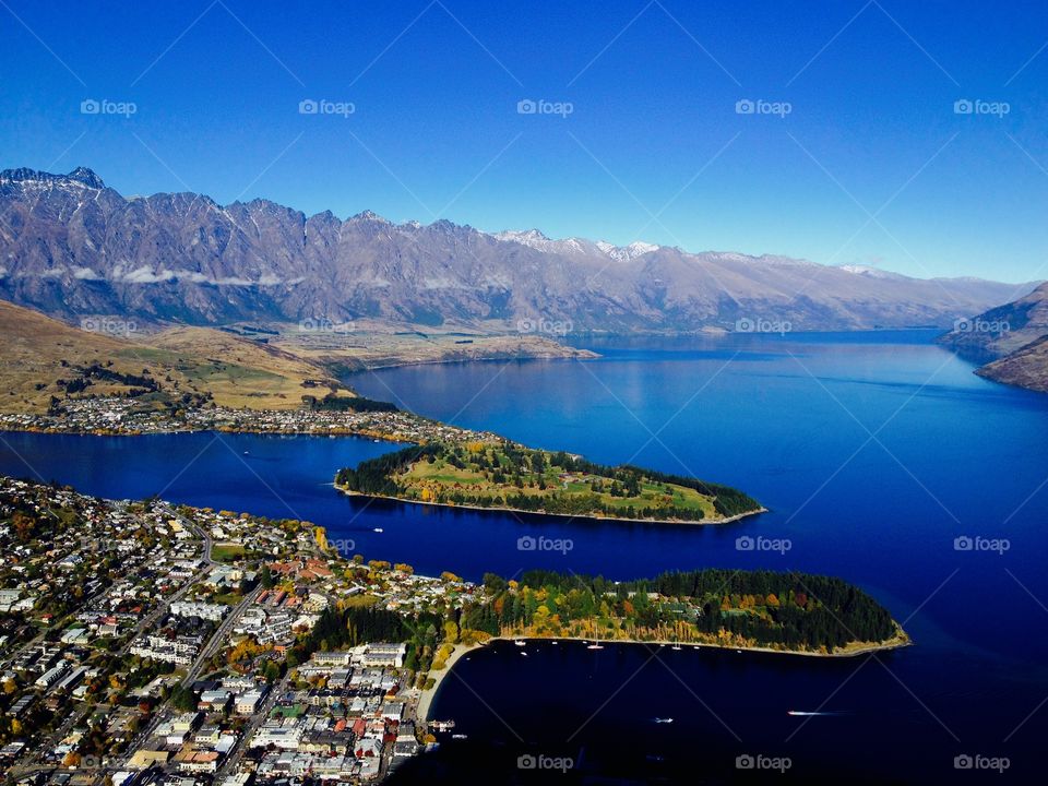 View over queenstown, New Zealand. The view of Queenstown, New Zealand