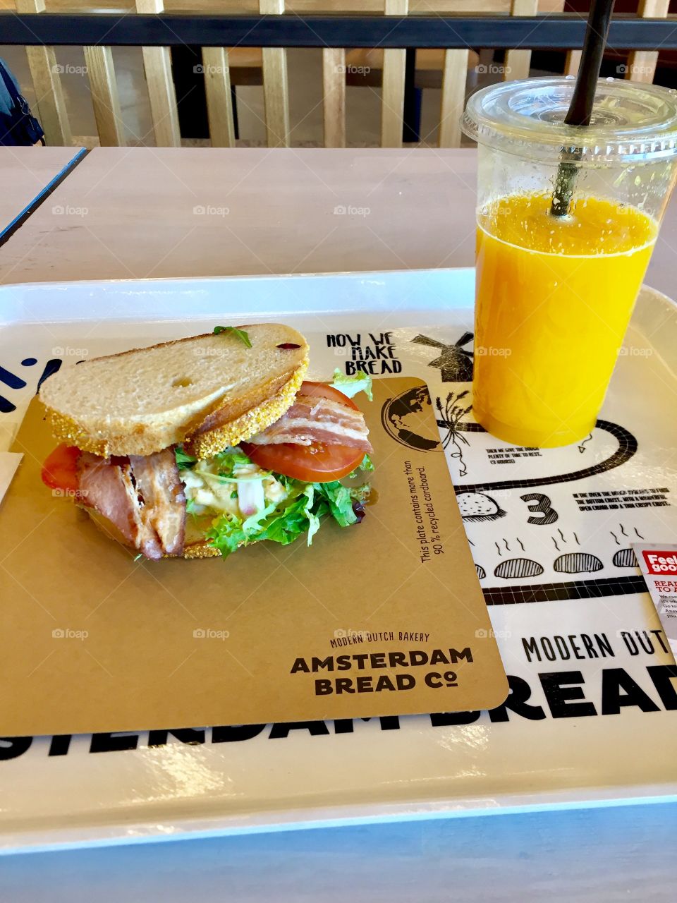 Having healthy sandwich at Amsterdam airport 