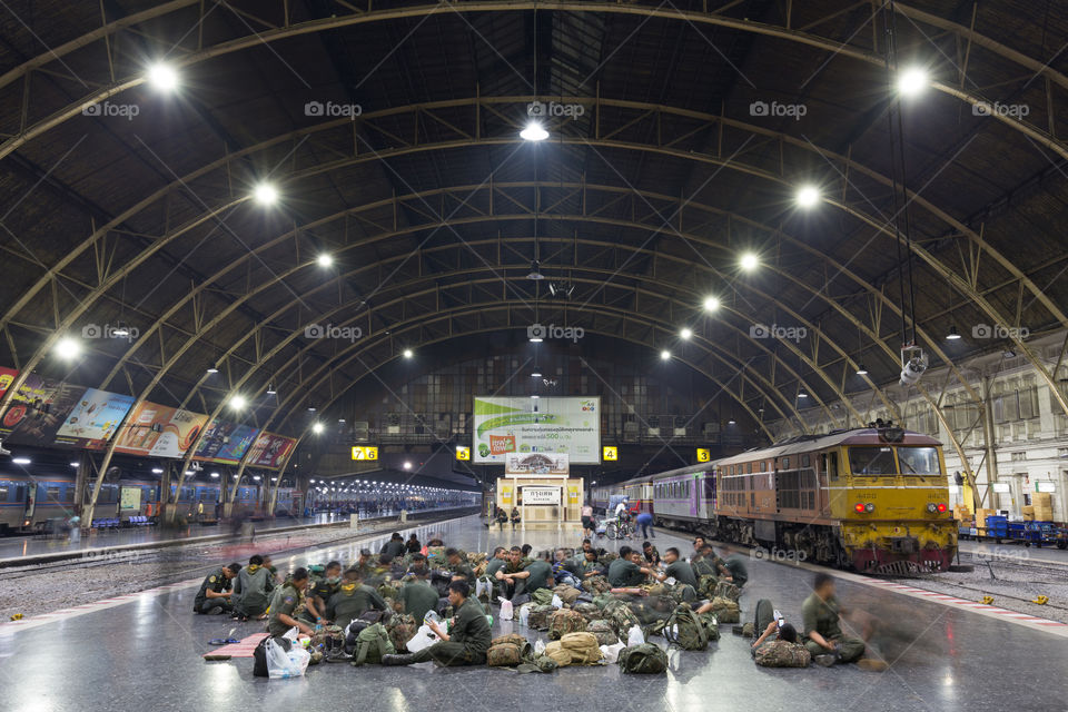 Soldiers waiting for train 