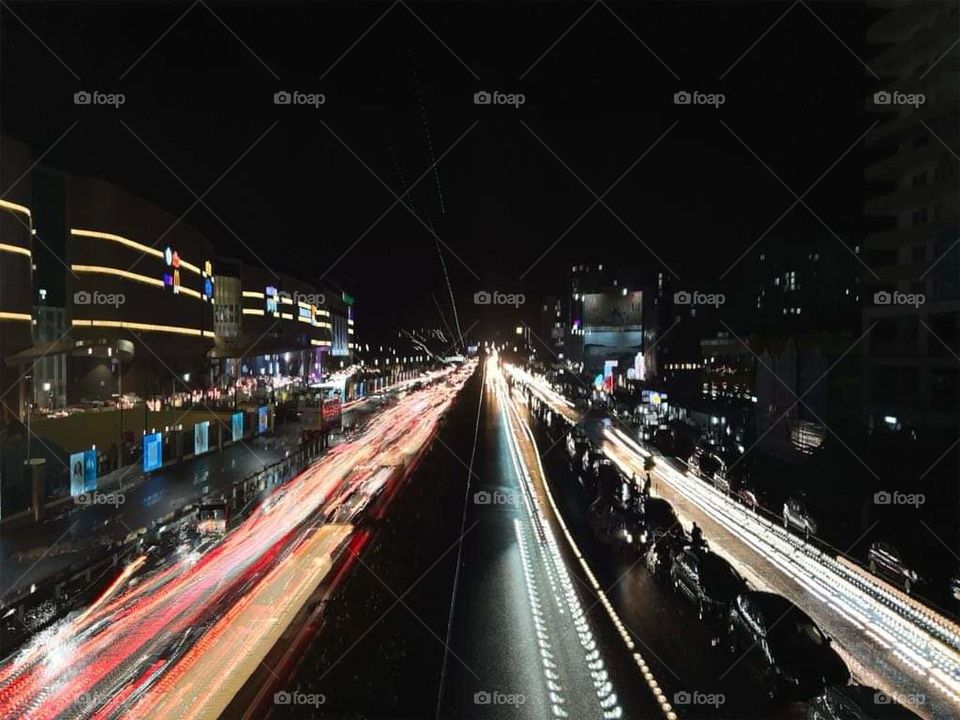 Night photography.Heavy traffic