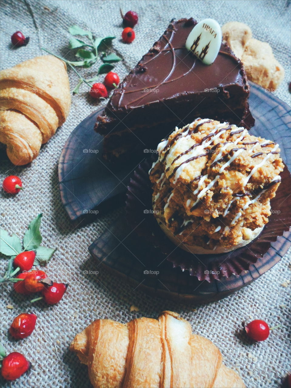 homemade croissants and cake