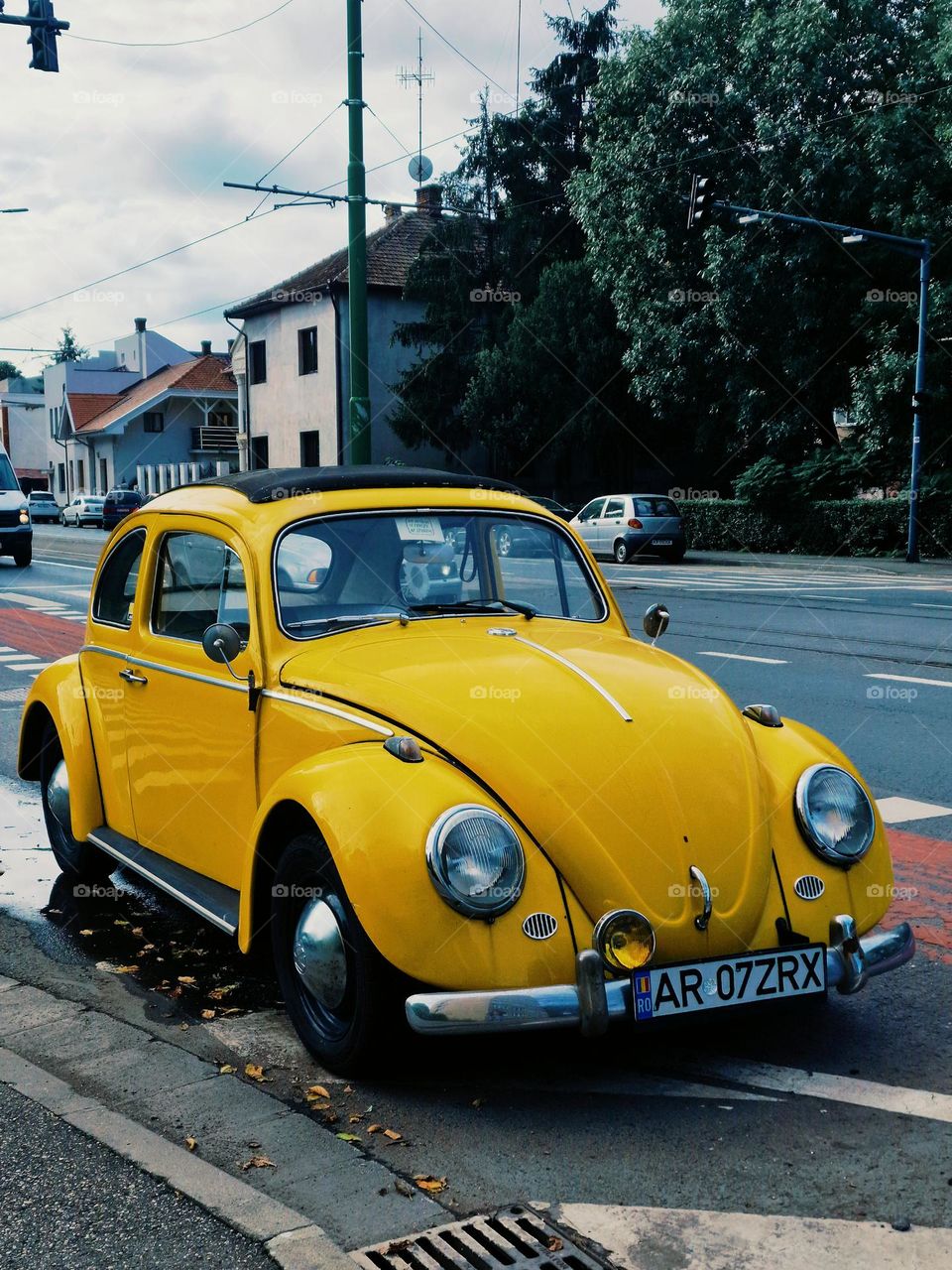 yellow retro car