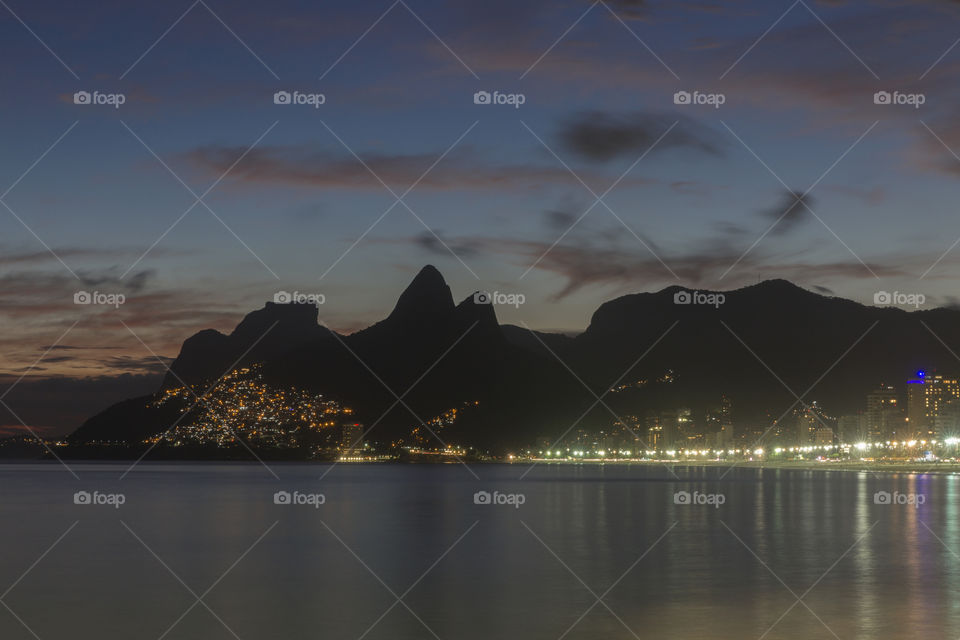 Sunset in Ipanema beach in Rio de Janeiro Brazil.