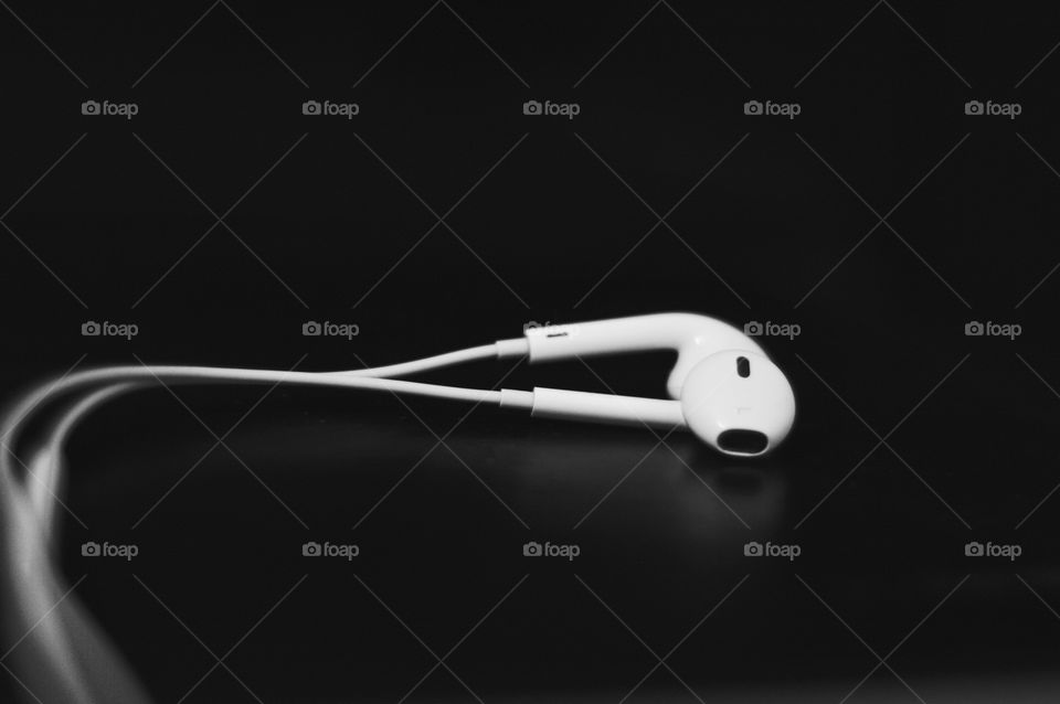 Earphones black and white photography 