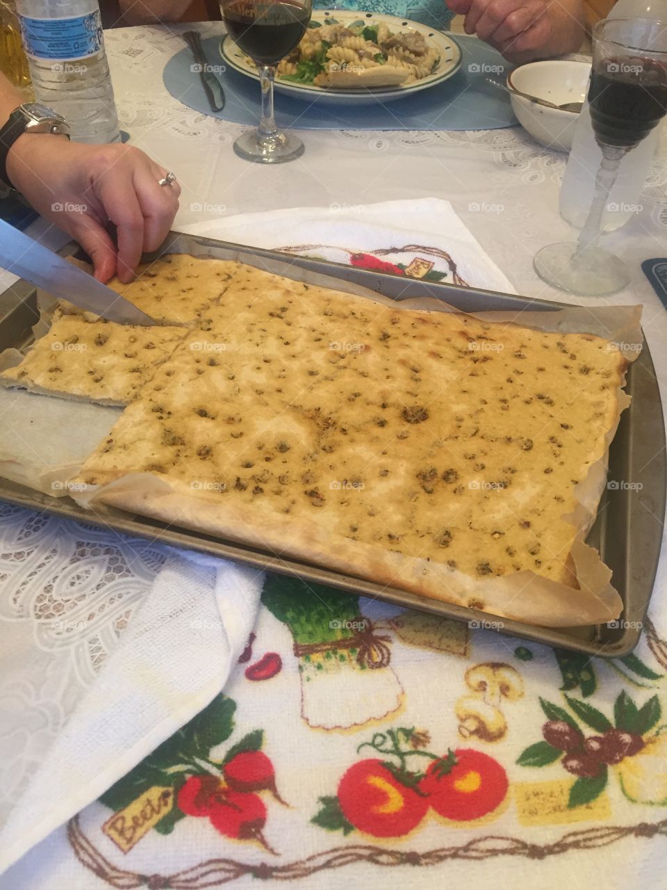 Cut me a piece of that homemade delicious seasoned gluten free, dairy free flatbread