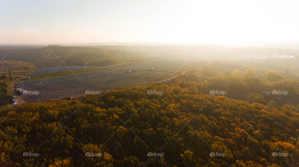 Solar power station in the forest 