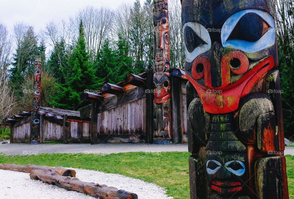 Totem poles at the Museum of Anthropology grounds in Vancouver