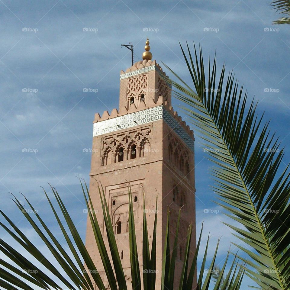 Famous kotoubia tower mosque at marrakech city in morocco