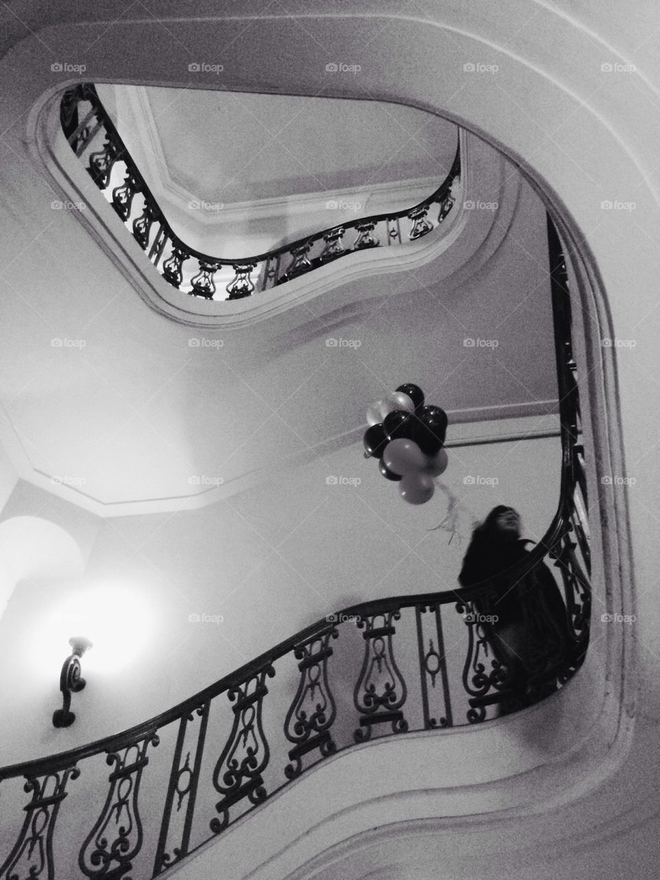 Balloon and Woman on Stairs