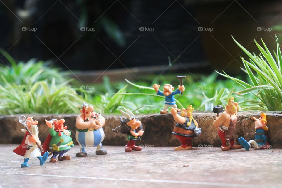 Toy figurines of Asterix and friends