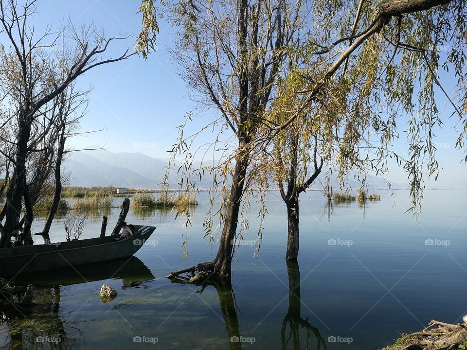 Fishing Boat on Er Hai Lake in Dali, Yunnan Province, China