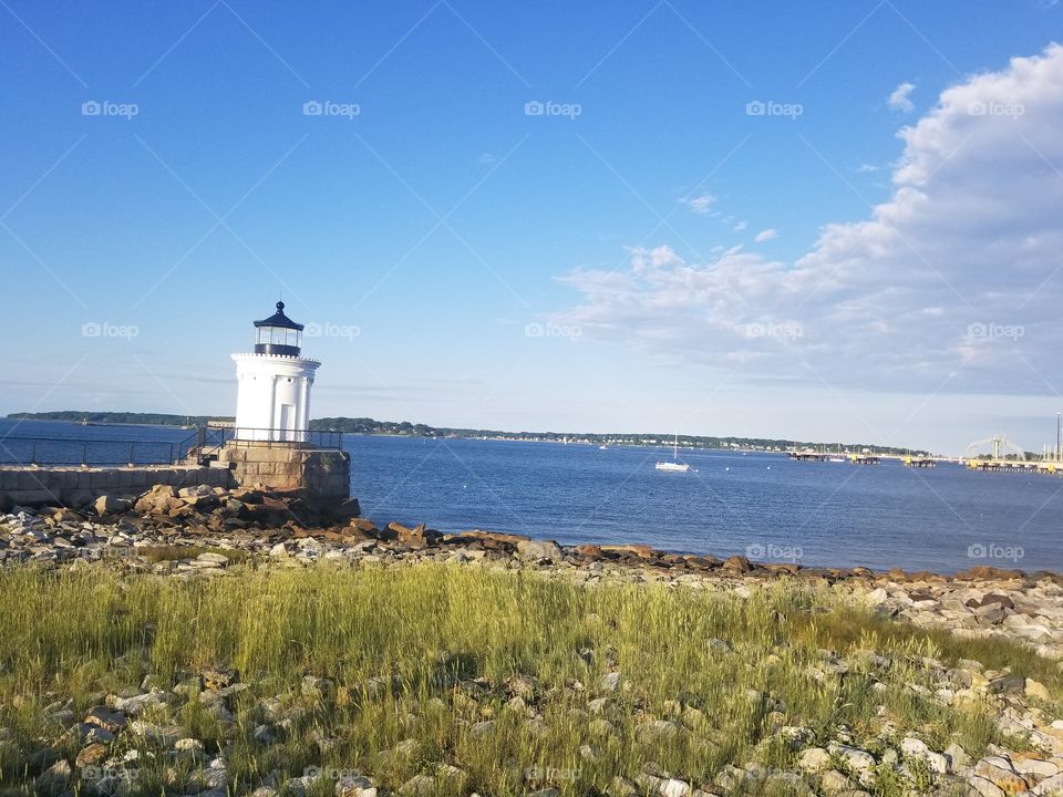 Gorgeous lighthouse and ocean scene at Bug Light Park in South Portland,  Maine